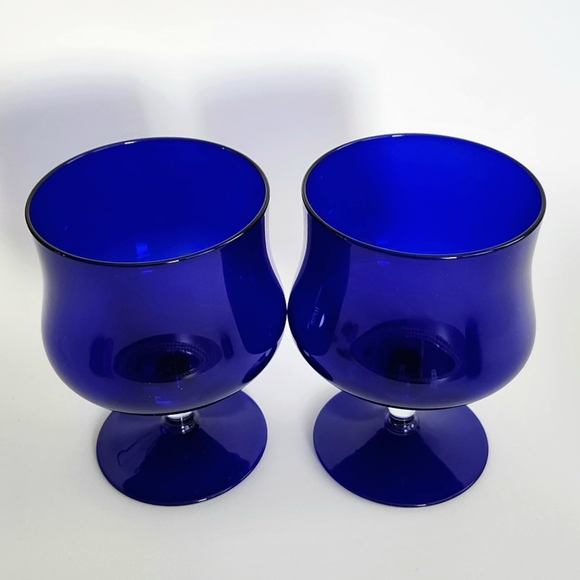 Set of 2  Vintage cobalt blue goblets, wine glasses, royal blue drinkware -12oz - Picture 3 of 9